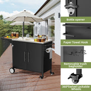 Outdoor Grill Cart with Sink, Storage & Fold-Down Side Table