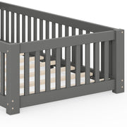 Montessori Floor Bed with Safety Guardrails and Lockable Door