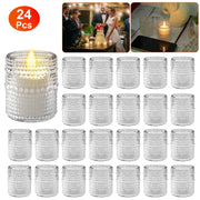 Clear Glass Votive Candle Holders Set of 24 with Embossed Design