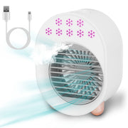 4 In 1 Portable Mini Desktop Air Conditioner Fan Water Mist Cooling Fan USB Rechargeable Humidifier Fan Evaporative Air Cooler 3 Wind Modes Colorful L