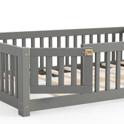 Montessori Floor Bed with Safety Guardrails and Lockable Door