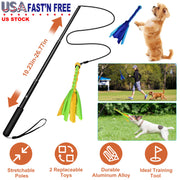 Extendable Dog Flirt Pole with Lure 10.23-26.77in Teaser Wand with 2 Replaceable Interactive Tail Toys For Small Medium Large Dogs Training Exercise T