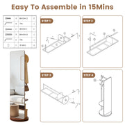 Full Length Rotating Mirror with Coat Rack & Storage Shelf