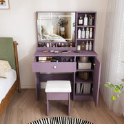 Purple Vanity Desk with Lighted Mirror & Padded Stool