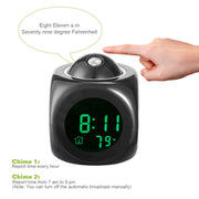 LCD Projection Alarm Clock Battery Powered with Voice Broadcast Function Snooze Temperature Display 12/24 Hour Time System