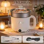 Electric Hot Pot with Steamer 1.8L Dual Power Ceramic Cooker