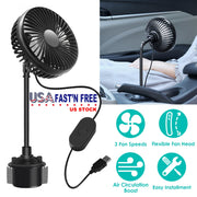 Car Cooling Fan Portable Car Cup Holder Fan Adjustable Gooseneck Fan with 3 Speeds for Car Van Truck SUV RV