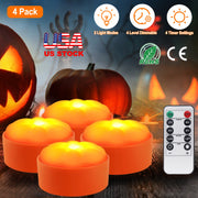 4 Pack Halloween LED Pumpkin Lights Battery Operated Halloween Decoration Lights with 2 Light Modes 4 Timer Setting Remorte Control for Party Pumpkin