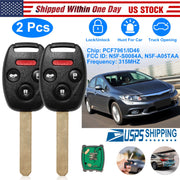 2Pcs Fit For Honda Civic 2006-2013 Remote Keyless Entry Shell Button Car Key Fob Uncut Key Cover Case N5F-S0084A N5F-A05TAA