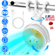 Portable Baby Stroller Fan Rechargeable Handheld Fan with Flexible Tripod Clip On Desktop Hanging Fan 3 Gear Speed 360¡ Tilt Head
