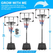 Portable Kids Basketball Hoop with Wheels, Height Adjustable 5.6 to 7ft Basketball Goal System Indoor Outdoor for Kids T