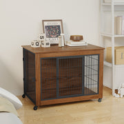 Dog Crate Furniture with Lockable Wheels & Dual Doors