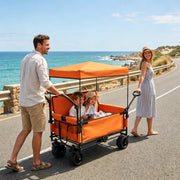 Folding Wagon Cart with Bench Seat & Canopy - 500lbs Capacity