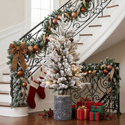 2FT Pre-Lit Flocked Christmas Tree with Pot & Pine Cones