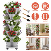 7-Tier Stackable Vertical Planter with Wheels and Drainage