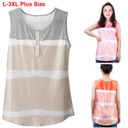Women Tie-dye Sleeveless Tank Tops Summer Loose T Shirts Tops Button Down Shirts Vest Blouse Plus Size
