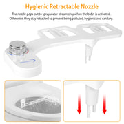 Non Electric Cold Water Mechanical Bidet Toilet Seat Attachment Fresh Water Sprayer Dual Nozzles for Feminine Wash