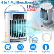 Portable Air Conditioner Fan Evaporative Humidifier 3 Speed Spray Personal Cold Mist Air Cooler Desk Table Fan Water Tank Night Light Adjustable Angel