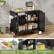 Outdoor Grill Cart with Sink, Storage & Fold-Down Side Table