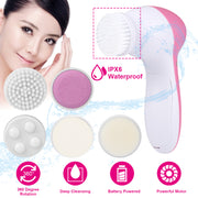 Facial Cleansing Brush Waterproof Face Spin Cleaning Brush with 5 Brush Heads Deep Cleansing Body Facial Brush Set for Gentle Exfoliating Removing Bla
