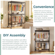 Rolling Clothes Rack with Shelves and Lockable Wheels
