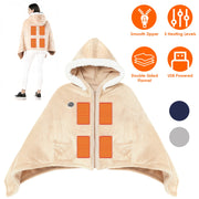 Wearable Heated Throw Blanket Double-Sided Flannel Portable Electric Heating Hoodie For Women's Men Machine Washable 3 Heating Levels Battery Operated