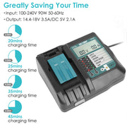 Rapid Charger Replacement Fit for Makita 14.4-18V Battery BL1860 BL1830 BL1850 withLCD Display USB Port