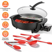 6L Electric Hot Pot with Divider 1100W Dual-Flavor Pot Shabu Shabu Pot Non-Stick with 5-Temp Control for Shabu Shabu Fondue Perfect for Family Gatheri
