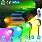 4Pcs Landscape Lights Color Changing Landscape Spotlight IP65 Waterproof RGBW LED Colorful Stake Light with Remote Control 16 Color 4 Dynamic Light Mo