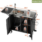 Outdoor Grill Cart with Sink, Storage & Fold-Down Side Table