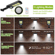 Solar Powered Wall Lights Outdoor 128LED Beads Motion Sensor Lamp IP65 Waterproof 3 Modes Sensor Light W/ Remote Control For Street Front Door Deck