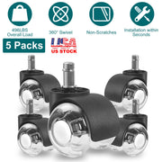 5Pcs Office Chair Wheels Polyurethane Rolling Caster Replacement for Hardwood Floor Carpet Universal Fit 496LBS Max Load