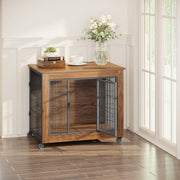 Dog Crate Furniture with Lockable Wheels & Dual Doors