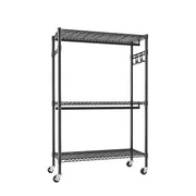 Rolling Clothes Rack with 3 Shelves, 2 Rods & Wheels