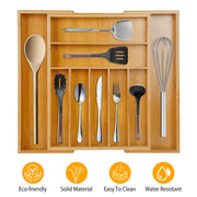 Bamboo Drawer Divider Kitchen Expandable Cutlery Tray Organizer Utensil Holder w/ Grooved Dividers