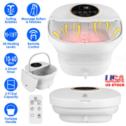 Collapsible Foot Spa Massager Electric Foldable Foot Soaker Tub with Remote Control Handle Surfing Bubbles 24 Heating Levels 6 Timer 6 Massage Rollers