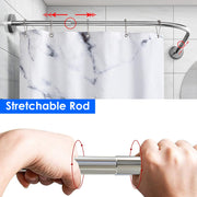 Curved Shower Curtain Rod Stainless Steel Rod L Shaped Stretchable Rod Bathroom Tub Closet Corner Rack Silver