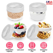 4Pcs Overnight Oats Containers with Lids and Folding Spoons 20OZ Portable Leak-proof Oats Jar For Milk Vegetable and Fruit Salad Yogurt Breakfast Cere