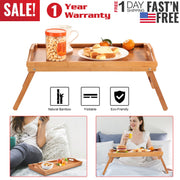 Bed Tray Table Breakfast Tray Bamboo Folding Bed Table Serving Snack Tray Desk with Handles