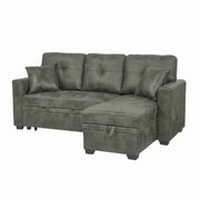 Sleeper Sofa with Pull-Out Bed, L-Shaped Sectional Couch with Reversible Chaise and Storage, Foil Fabric Upholstered Sof