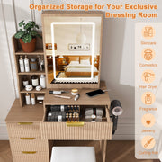 Vanity Desk Set with Lighted Mirror, 4 Drawers & Stool