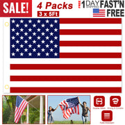 4 Pcs 3 x 5 Ft American US Flags Vivid Color and UV Fade Resistant Canvas Header Double Stitched with Brass Grommets for Indoor Outdoor