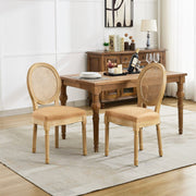 French Oval Rattan Back Dining Chairs Set of 2 - Solid Wood