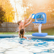 2 In 1 Poolside Basketball Game Set Pool Basketball Goal Indoor Outdoor Kids Basketball Court Water Basketball Toy with 2 Balls Gift for Boys Girls Ag