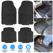 4Pcs Automotive Floor Mats Front and Rear PVC Rubber Floor Mats Heavy Duty Drive Vehicle Car Mats with Trimmable Design Fit Most Cars SUVs Trucks