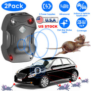 2 Pack Under Hood Ultrasonic Rodent Repeller Rodent Control Deterrent Chaser Blocker for Vehicle Indoor with Strobe Light 3 Power Supplies