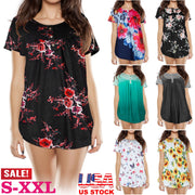 Women Summer Shirts Tops Loose Short Sleeve T Shirts Casual Floral Printed Button Shirts Blouse S-XXL