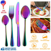4-Piece Flatware Set Stainless Steel Silverware Cutlery Kitchen Utensil Set w/ Fork Knife Tea Spoon for Home Kitchen Hotel Restaurant