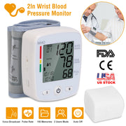 Blood Pressure Monitor Wrist Digital High Blood Pressure Cuff Heartbeat Tester with  90x2 Reading Memory 2In LCD Screen Storage Box
