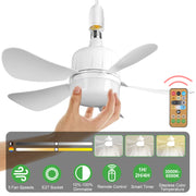 Socket Fan Light 12W Ceiling Fan with Lights Dimmable LED Ceiling Fan with 3 Fan Speed Stepless Brightness and Color Temperature Smart Timer Remote Co